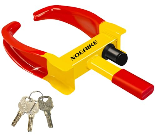 NOEAIKE Candado universal ajustable para neumáticos de coche, antirrobo, para coches, caravanas, motocicletas, SUV, carrito de golf, ATV con 3 llaves (rojo y amarillo)