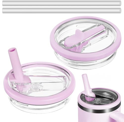Leak Proof Lid for Stanley Cup 30 oz, Tumbler Flip Straw Spill Proof Replacement Lid for 30oz Stanley H2.0 Quencher (2 Pack-Purple)