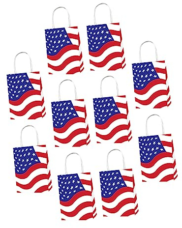 FOMIYES Patriotische Bonbontüten Aus Papier Mit Usa-flagge – Partyzubehör Zum 4 Juli 10er-pack Mit Griff