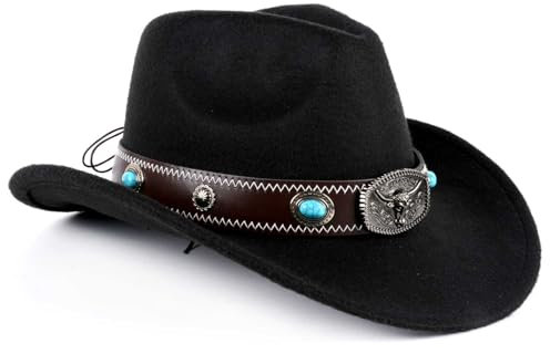 Aulivra Black Cowboy Hat for Women and Men, Western Suede Hat Panama Hats Cowboy & Cowgirl Hats Felt Wide Brim Women Men Fedora Hat