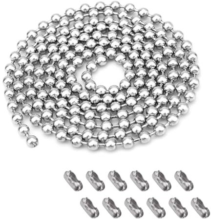 SYEYCW 5Meter / 16.4Feet Roller Blind Chain, 4.5mm 304 Stainless Steel Blind Beads, Metal Beaded Pull Extension with 12 Roller Connectors, Beaded Ball Roll Extension Chain, for Curtain Rods, Silver