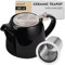 posud Teapot with Infuser – Ceramic Teapot with Strainer for 2 Cups – 550ml Small Tea Pot Infuser for Loose Tea – Stump Tea Pot with Filter for Two (Black)