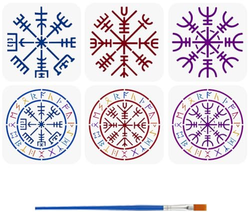 FINGERINSPIRE 6 Malschablone Mit Wikingersymbol Und Einem 16cm Großen Pinsel 15x15cm Große Wikinger Schablonen Kunststoffschablone DIY Bastelschablonen Zum Malen Auf Wänden Holz Möbeln Und Stoffen