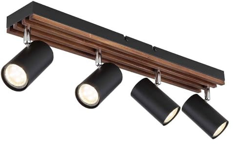 Deckenlampe Holz Spotleiste schwarz Deckenleuchte Strahler schwenkbar, Metall, 4x GU10 Fassung, L 56 cm