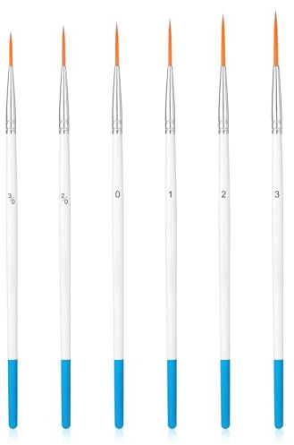 Wanmu 6 Pcs Script Liner Paintbrush, Extra Long Fine Point Tip Liner Brush, Highly Flexible Detail Paint Brushes, Miniature Pinstriping Set for Acrylic, Watercolor, Oil Gouache, Nail, Drawing