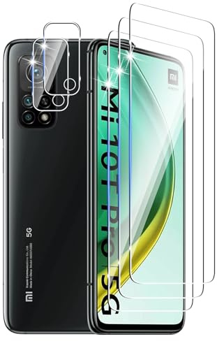 DXULWLM 3+2 Piezas Cristal Templado para Xiaomi Mi 10T Pro/10T,con protector de Lente de cámara,HD transparente,Dureza 9H,Sin Burbujas,Anti-Arañazo Protector de Pantalla