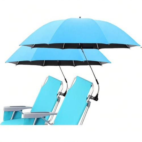 Mansfil 2er Pack Kleiner Sonnenschirm für Balkon, 360° Verstellbare Clip On Sonnenschirm Für Rollstuhl, Terrassenrasen Im Freien, Tragbarer Campingstuhl Sonnenschirm(Sky Blue)