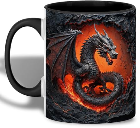 Tazza in Ceramica Dragon Red Fiery Dragon in Lava Cracked Tazza in Porcellana Standard Mug Alta qualità Coffee Mug per Ufficio Collega Lavori 300ML