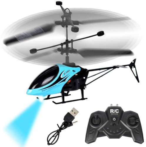 Remote Control Helicopter Kids, RC Helicopters with LED, Helicopters for Boys, One Key Take Off Landing, Aircraft Flying Toy, Stable Flight for Kids Adults Beginners, Blue