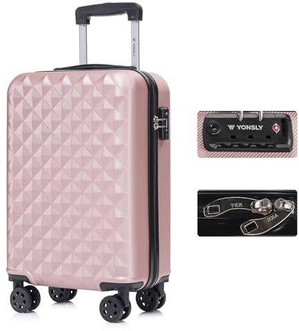 YONSLY Premium Reisekoffer TSA-Schloss,YKK-Reißverschluss Hartschalen-Koffer Trolley Kabinenkoffer Rollkoffer Suitcase Handgepäck 4 Rollen (Roségold, M)