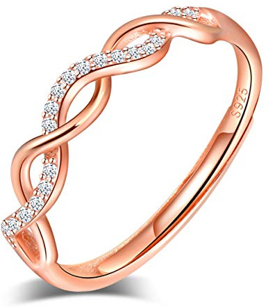 Bague ouverte en argent 925 pour femme, or rose symbole infini vague incrustée de zircon mariage de fiançailles taille réglable, cadeau d'anniversaire de Noël