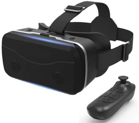 Phone VR Headset with Controller, Anti-Blue Light HD Lenses for Eye Protection, Adjustable Fit and Wide Compatibility for Smartphones 4.7-7 Inches, Black