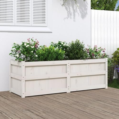 Brokky Jardinera Alto Madera de Pino Jardinera de Madera Jardinera terraza jardín Macetero Grande Exterior, Maceta Alta Exterior y Terraza, Maceta Grande-Pino blanco-150x50x50 cm