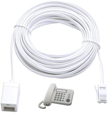 MKtoko 10M BT Telephone Extension Cable, Male to Female 6-Pin Straight Through Phone Line Cord for UK Landline, Fax, Modem and Router, Durable RJ11 Cable for Home and Office
