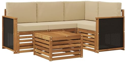 vidaXL Outdoor-Sofagarnitur 5 pcs Natur und Beige 59 x 59 x 37 cm, Moderner Garten-Sofaset, Coole Terrassenmöbel, zeitgemäße Lounge, modulares Design, Akazien-Elemente