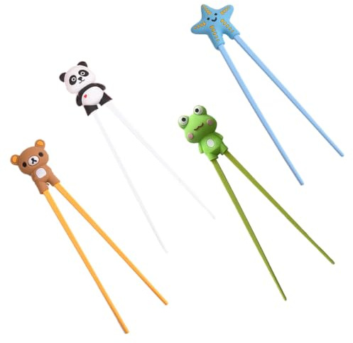 4 Pairs Training Chopsticks for Beginners, Chop Sticks for Beginners | Unique design, personalised chopsticks, long 22 cm, help practice chopstick skills, suitable for daily family meals