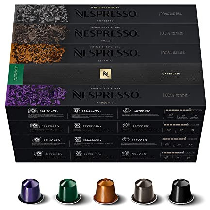 Nespresso Original Cápsulas de Café, 200 Cápsulas de Café,(40 Arpeggio, 40 Capriccio, 40 Livanto, 40 Roma & 40 Ristretto) para Cafeteras