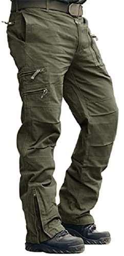 MAGCOMSEN Cargohose Herren Stretch Arbeitshosen Männer Baumwolle Tactical Hose Chino Funktionshose mit Seitentaschen Wanderhose Leichte Jagdhose Army Grün 34
