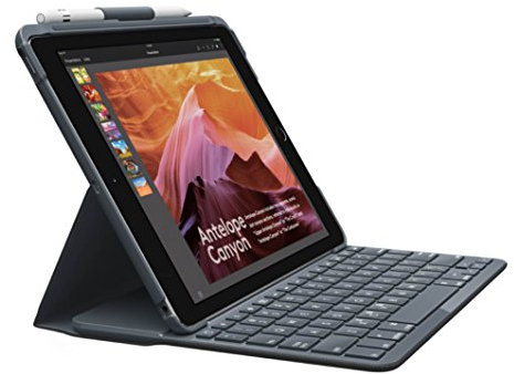 Logitech Slim Folio Custodia per iPad con Tastiera Wireless Bluetooth, iPad 5a/6a Generazione (A1893, A1954, A1822, A1823), 14 Tasti Scelta Rapida iOS, Layout Italiano Qwerty, Nero
