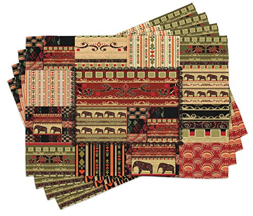 ABAKUHAUS afrikanisch Platzmatten, Patchwork Stil Asiatische, Waschbare Stoff Esszimmer Küche Tischdekorations Digitaldruck, Schwarz Grün Rot