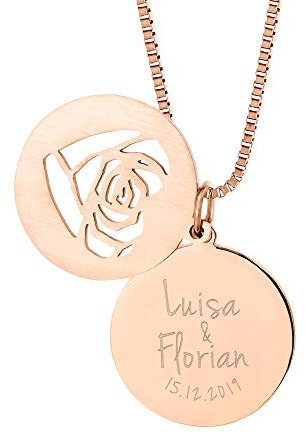 Gravado Halskette aus Roségold-Edelstahl mit Herz Anhänger und Gravur mit Kinder Füßchen, Personalisiert mit Namen und Datum, Mädchen Schmuck