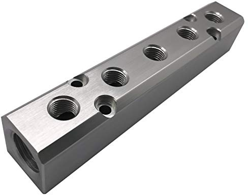 5 Way Pneumatic Manifold Air Distribution Block, G1/2 Supply Port, G1/4-Inch Output Port, Aluminum Alloy