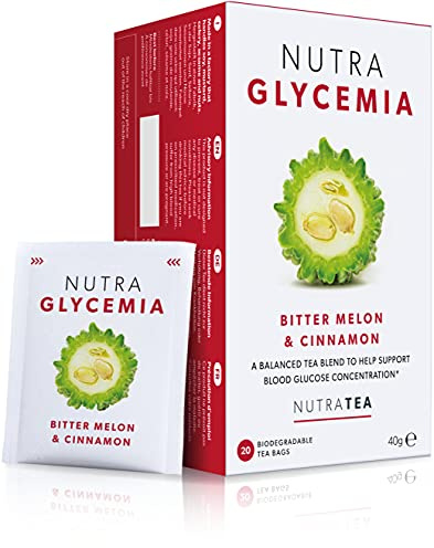 Nutra Tea NUTRAGLYCEMIA, Schwarzer Tee unterstützt die Gewichtsabnahme, Zimt Tee trägt zur Stärkung des Blutkreislaufs bei, 40 wiederverwendbare Teebeutel, Kräutertee mit Bockshornklee & Bittermelone