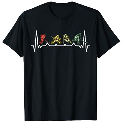 Herzschlag Eishockey Eishockeyspieler Retro Heartbeat EKG T-Shirt