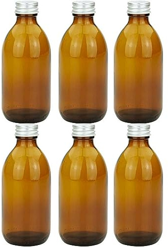 mikken 6 x Apothekerflasche 250 ml Glasflasche braun mit Schraubverschluss + Beschriftungsetiketten