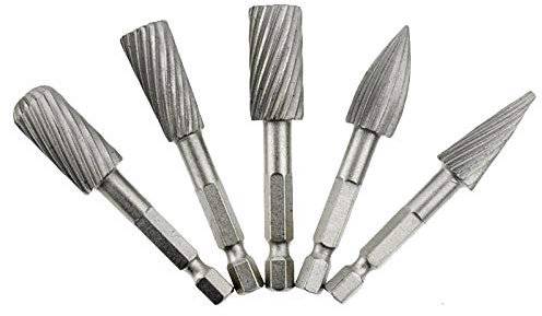 Gasea 5pcs Single Cut Head Hss Rotary Burr Set 1/4 Inch Shank Rotary File Cutter File Rasp Drill Bit Set