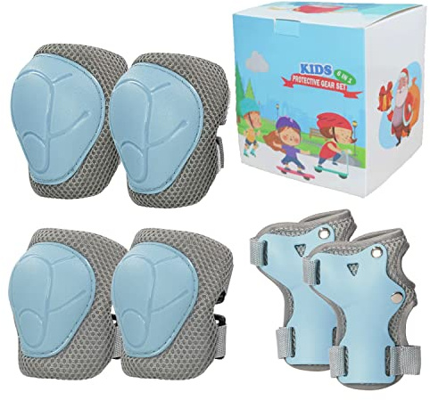 LANOVAGEAR Knieschoner Kinder Protektoren Knieschützer Set 2-8 Jahre Ellbogenschützer, Knieschützer und Handgelenkschützer 6 in 1 für Inliner, Radfahren, Skateboards, Roller (Hellblau, S)