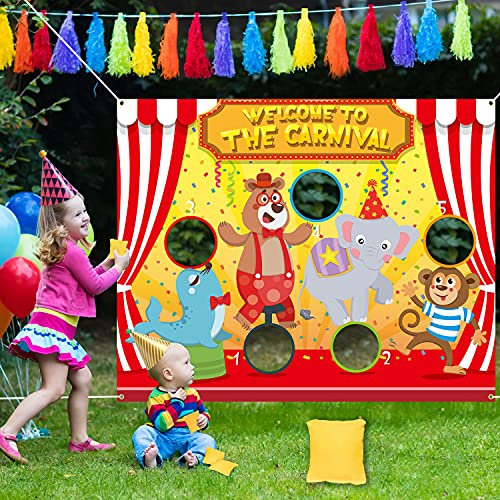 Whaline 50 x 40 Carnival Toss Game with 4 Bean Bags Circus Backdrop Throwing Game Banner Fun Carnival Outdoor Game for Family Theme Party Activities Carnival Decoration Supplies