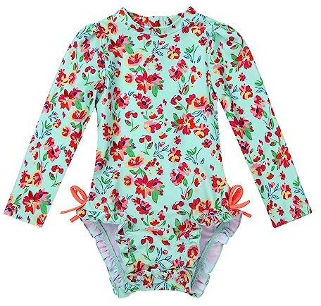 IEFIEL Traje de Baño Una Pieza Manga Larga Anti UV para Bebé Niña 0-24 Meses Bañador con Volantes Protección Solar Ropa de Natación Swimsuit Verde 0-3 Meses