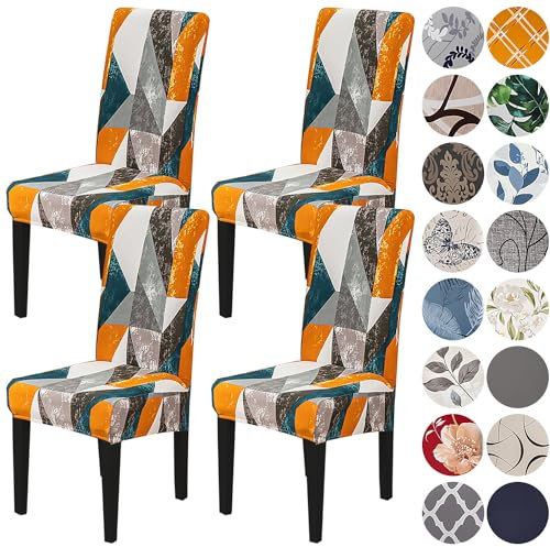 HZDHCLH Chair Covers Slipcovers 4/6 PCs Stretch Removable Washable Short Dining Chair Protector Cover Seat for Hotel,Dining Room,Ceremony (Classic Geometry,4 PCS)