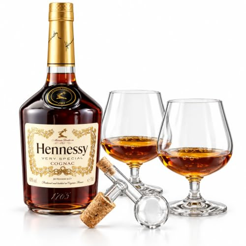 Hennessy VS Cognac 0,7L mit 2 Gläser & Glaskugelportionierer Geschenk | mit 2 Cognac Schwenker & Glaskugelportionierer zum feinen Dosieren in Geschenkbox Geschenkset Männergeschenke Genießer Set