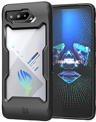 Nakedcellphone Showcase Series Kompatibel mit ASUS ROG Phone 5 / ROG 5 Pro/ROG 5 Ultimate Case, Matt Black Rugged TPU Rubber Hybrid Cover with Clear Transparent View Panel