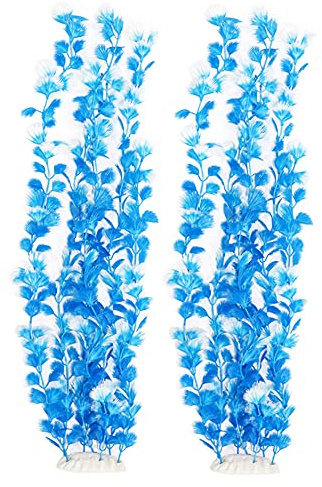 unootel Pack of 2 Tall Blue Feather Aquarium Décor Plastic Plants Fake Plants Artificial Plants Large 20 Inches