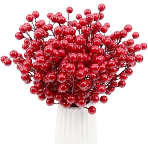 Feizeisun 20 Stück Künstliche Rote Beeren, 26cm Holly Zweige Picks für Weihnachtsbaum Dekoration, Ideal für Dekoration und Kunsthandwerk