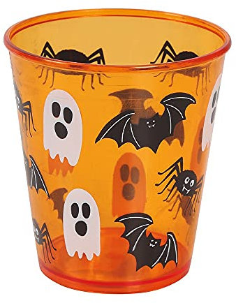 FIESTAS GUIRCA | Vaso Halloween Reutilizable (10 cm) - Decoración de Mesa para Fiestas de Halloween - Ideal para Celebraciones y Eventos - Plástico Naranja