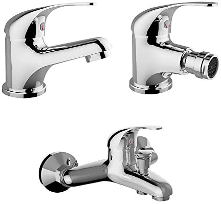 Set rubinetti Bagno lavabo Bidet Vasca Serie Italia, in Ottone Cromato, Completo di doccino e deviatore
