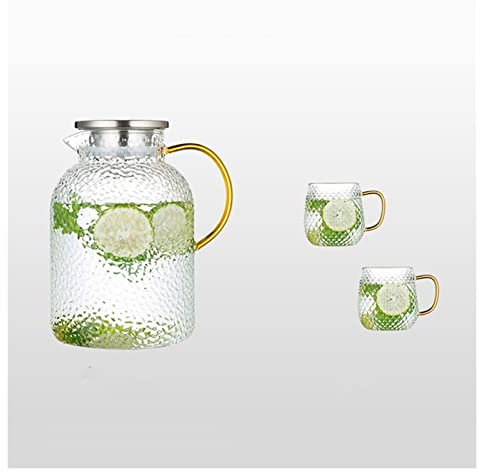 caihuashopping Fruchtsaft Krug Kaltwasserkaraffe Glaskocher große Kapazität Jug Home Kaffeekanne mit kleinen Tassen mit Bambusdeckel for Eistee Tee Limonade Milch Wasserkrug (Color : 2500ML)