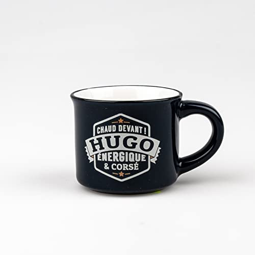 Kontiki- Tasse expresso et sa sous-tasse en faïence personnalisée: Hugo...