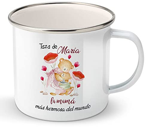 Taza de metal personalizada día de la madre con nombre, frase o mensaje, una original idea para regalar a mamá (Osas 2 hermosa)
