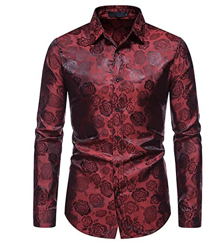 Allbestop Chemise Hawaïenne Manche Longue Chemise Violette Halloween Homme Chemise Homme Noir Chemise Homme Rouge Et Blanc Chemise A Fleur Chemise Ete Homme(M)