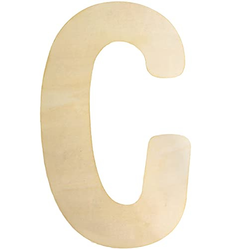 Unfinished Wooden Letter C, 12 Inch DIY Wood Alphabet Letter for Crafts | 5mm thick flat back, easy wall hanging, paintable timber material, personalised nursery kids bedroom sign home decor