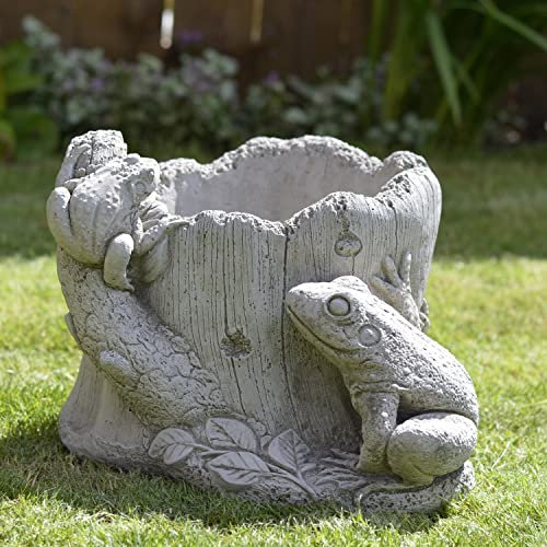 ONEFOLD - FROG PLANTER | FLOWER POT| HAND CAST STONE | GARDEN ORNAMENT | OUTDOOR SCULPTURE | GREAT DETAILS | LARGE PLANTER 16 KG