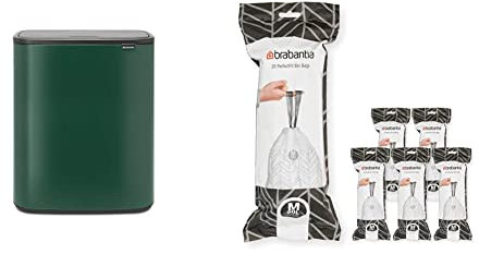 Brabantia Bo Touch Bin - 1 x 60 Litre Inner Buckets (Pine Green) Waste/Recycling Kitchen Bin + M Liners Multipack Box (120 rolls)