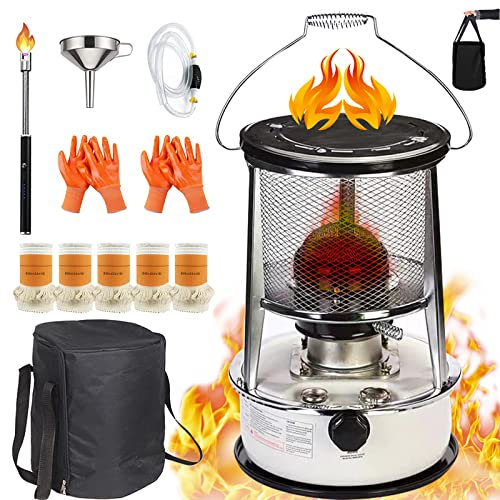 GroßE Petroleumofen für Innenräume, Tragbarer Petroleum Ofen für Indoor, Mobile Heizung Ohne Strom Innen, Petroleum Heizung Heizer, Zeltheizung Camping Kochen, Mit Umfallschutz und 5 Ersatz Docht, 6L