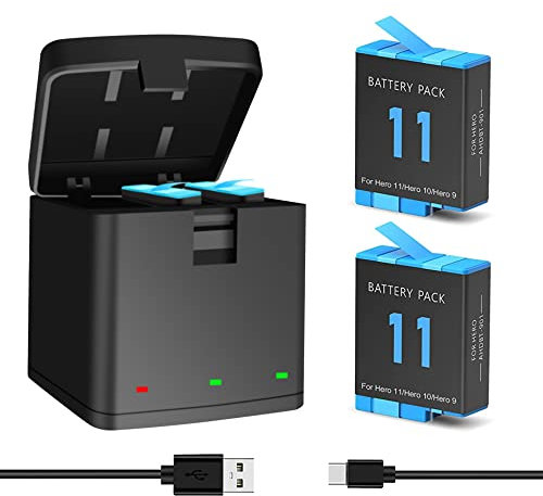 NATNO Batteria per Hero 12/11/10/9, Batterie Ricaricabile e Caricabatterie per Hero 12 Hero 11 Hero 10 Hero 9 Mini Creator Edition Black CHDHX-901-XX (1 Caricatore + 2 Batterie)