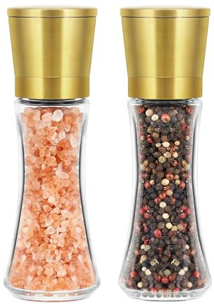 VEVOK CHEF Gold Salt and Pepper Grinder Mill Set Stainless Steel Pepper Shaker Adjustable Ceramic Coarseness Salt Grinder Black Pepper Spice Grinder Mill